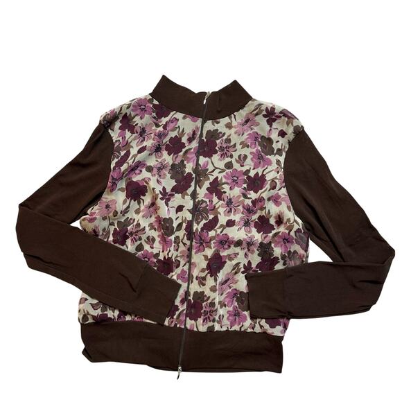 Vintage 00s Romcom Floral mesh zip front long sleeve top (S/M) - Picture 4 of 10